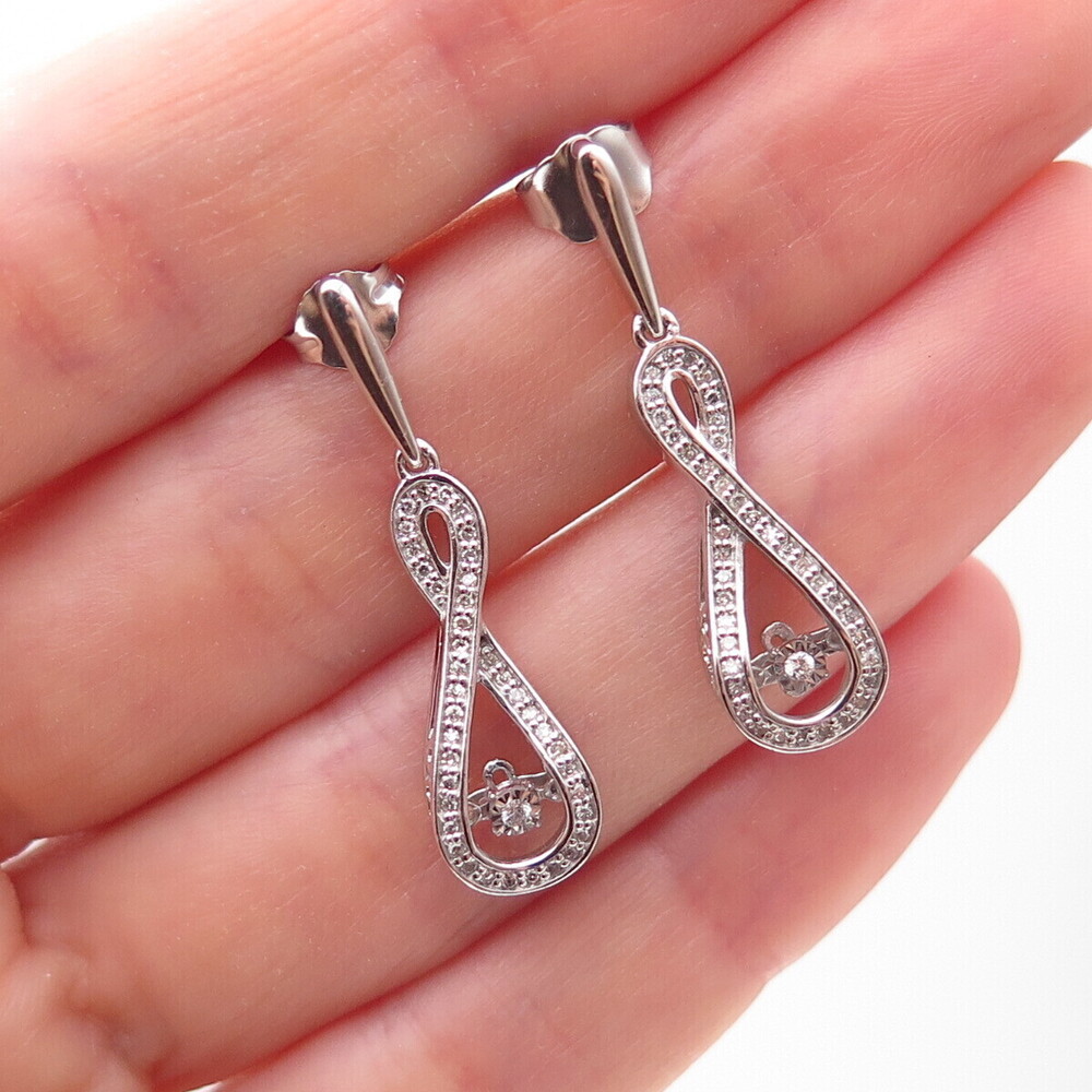 925 Sterling Silver Real Round-Cut Diamond Infinity Dangle Earrings
